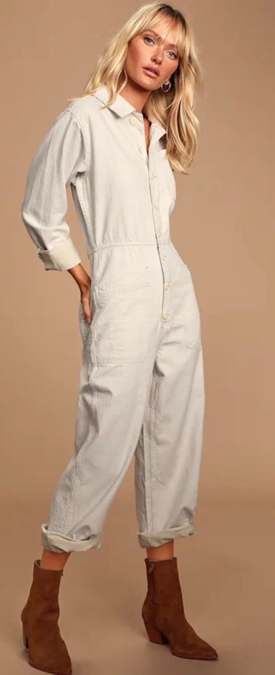 Free People Gia Coverall Cream Long Sleeve Jumpsuit Women's XS